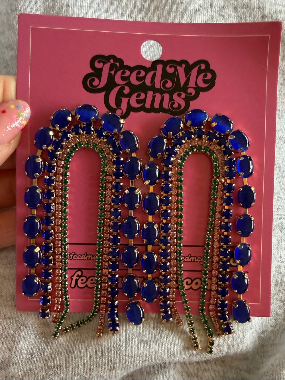 Feed me gems Blue Crystal Statement Earrings